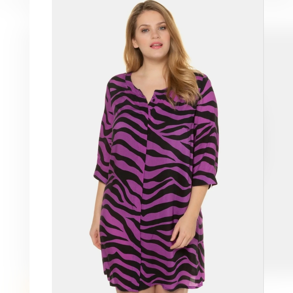 NEW NWT Ullapopken Plus Size Purple Zebra Print BathingSuit CoverupSz 20W